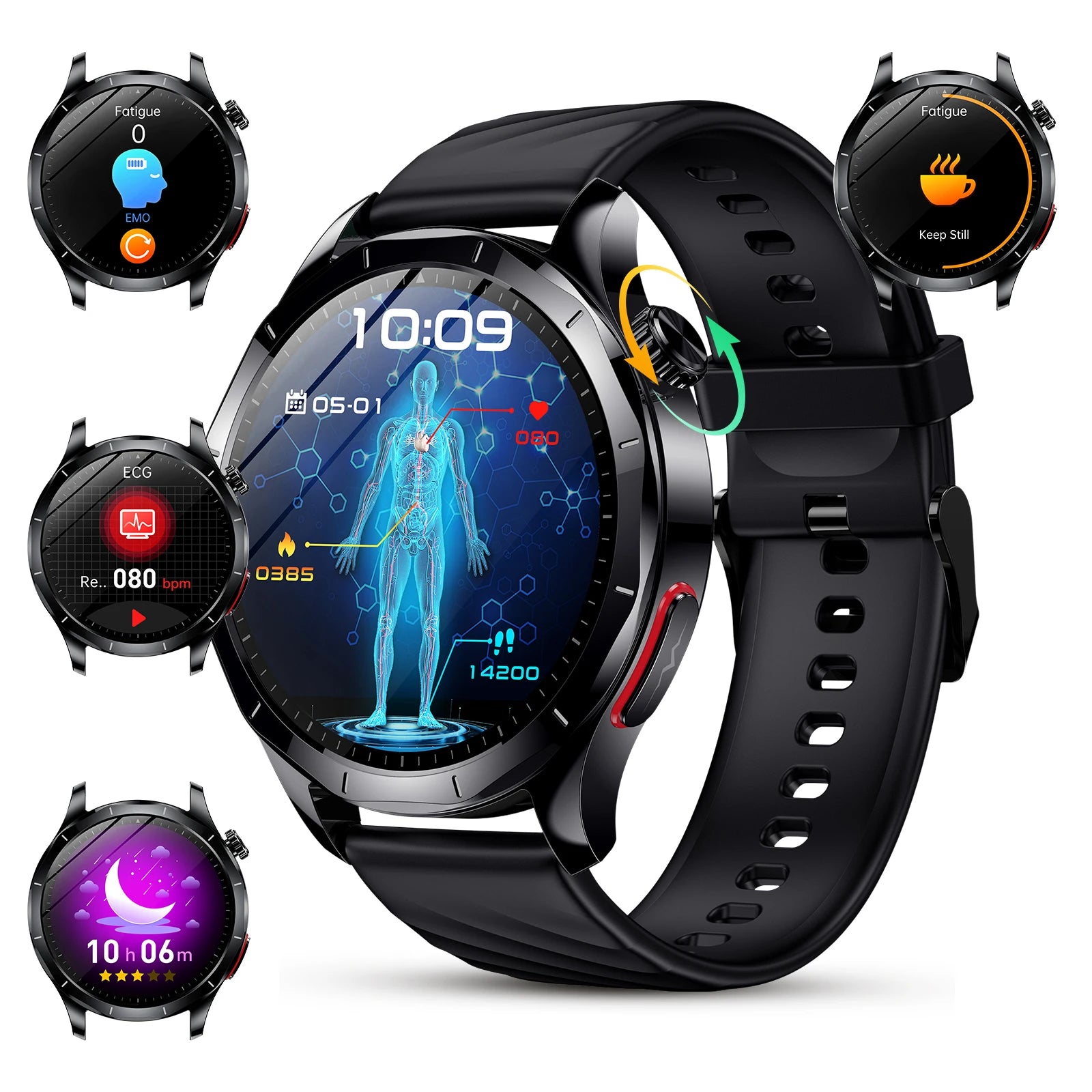 Marsyu AI-GPT Nursing Grade Health Smart Watch Body Fat Uric Acid ECG+PPG Body Fat BP HD Call Sports Smart Watch For Men Women