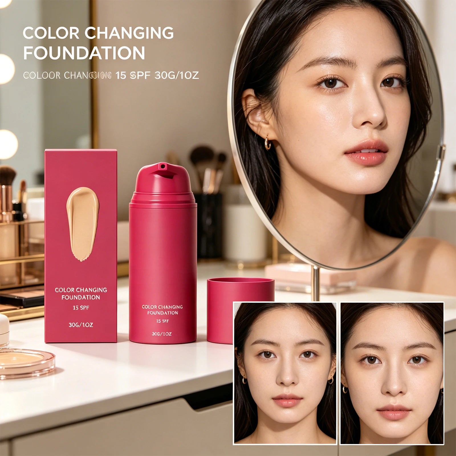 Tidesmit color changing foundation 30g natural tone adapting liquid makeup with lightweight waterproof coverage