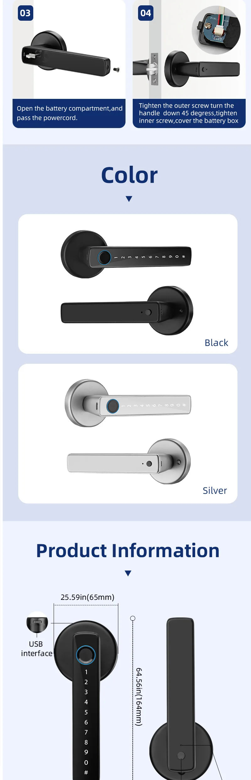 M5 Tuya BLE Fingerprint Door Lock Digital Electronic Lock with Password/Key/IC Card/ Smartlife/ Tuya APP Unlock