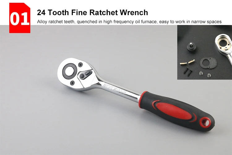EAFC 46 PCs Automotive Repair Hand Tool Set Mechanic'S Tool Box 1/4"Socket Spanner Ratcheting Screwdriver Ratcheting Screwdriver