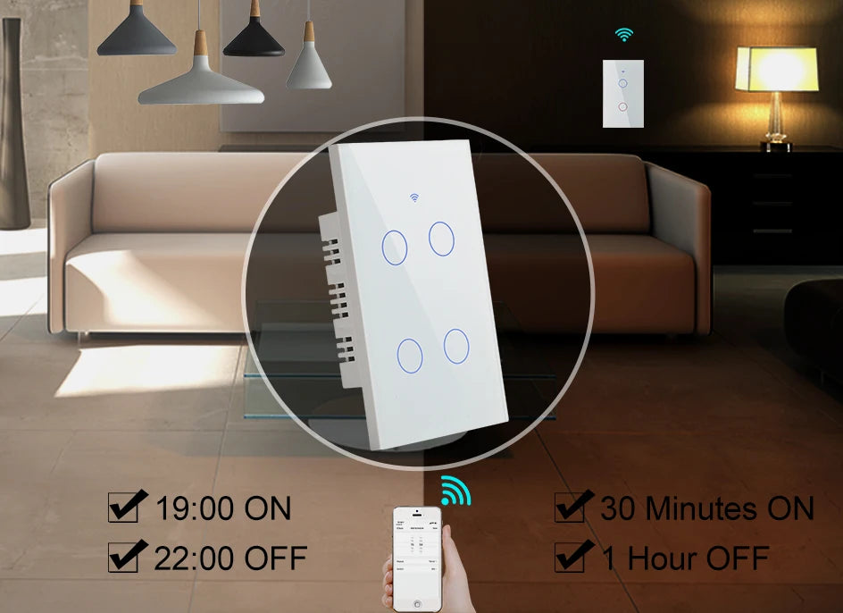 433 MHz WiFi Tuya Smart Remote Control Touch Light Switch RF for Lights Australia US BR IL Alexa 220V With No Null 1 2 3 4 Gang