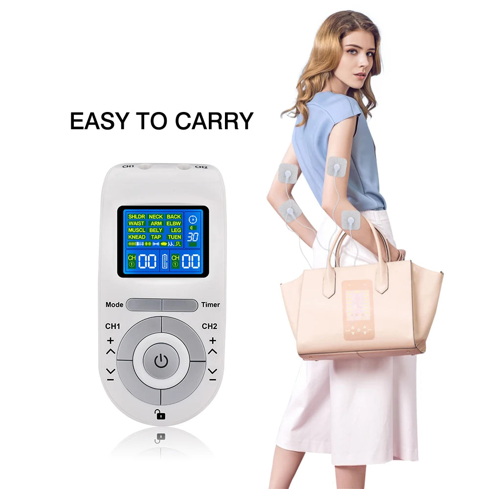 Electric TENS Muscle Stimulator - 4-Mode Portable Massager White Back Massage Instrument Tidesmit