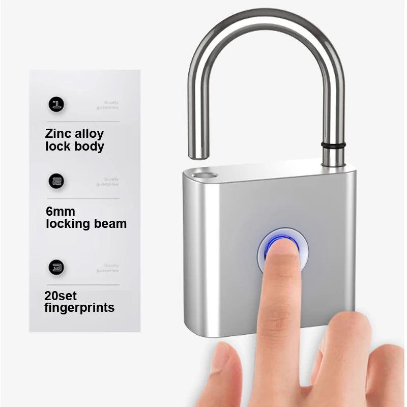 Tuya Fingerprint Padlock Bluetooth Smart Home Door Lock 20 Groups Fingerprint Safe Backup Key USB Charging For Home House Garage