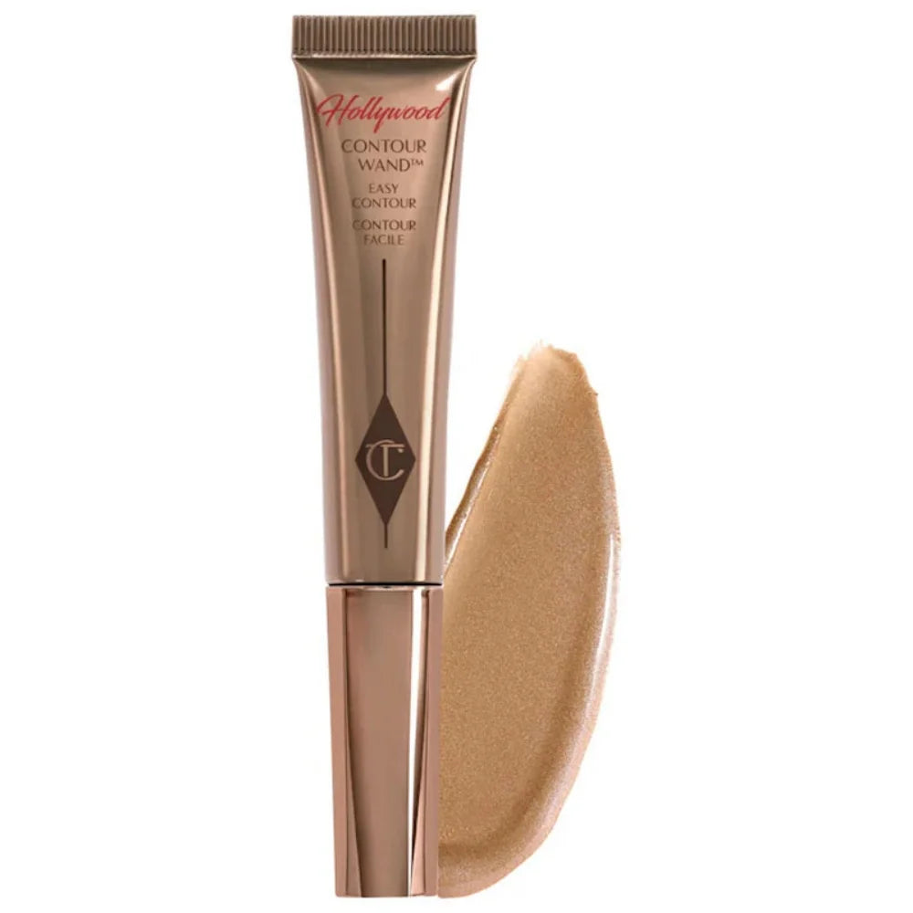 Charlotte Tilbury Hollywood Contour Wand in a bronze, liquid formula with a smooth, shimmering texture swatch.