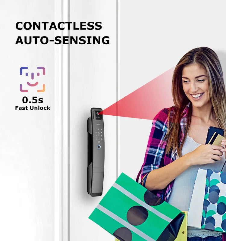 WiFi Tuya APP English/Russian/Spanish/Portuguese Voice Digital 3D Face Recognition Fingerprint Smart Door Lock