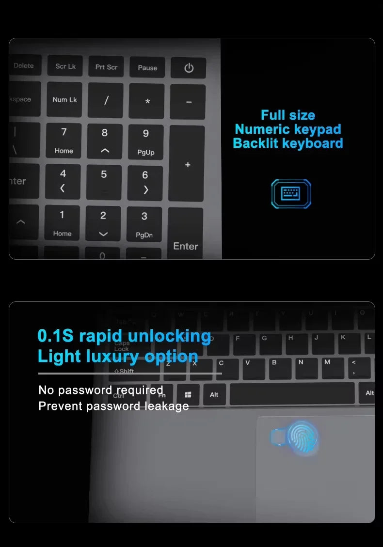 15.6" Laptop Computer Intel 10980HK Windows 11 Gaming Laptop 16GB RAM 1TB SSD 180° Open Backlit Keyboard Fingerprint Notebook PC