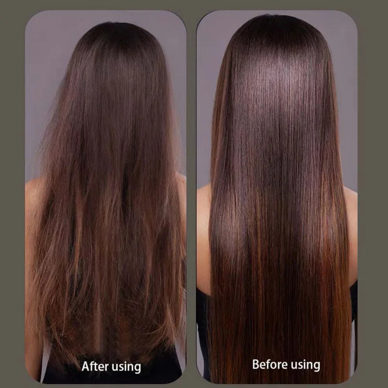 Before and after comparison of frizz-free, shiny hair results using a professional 1600W ionic blow dryer.