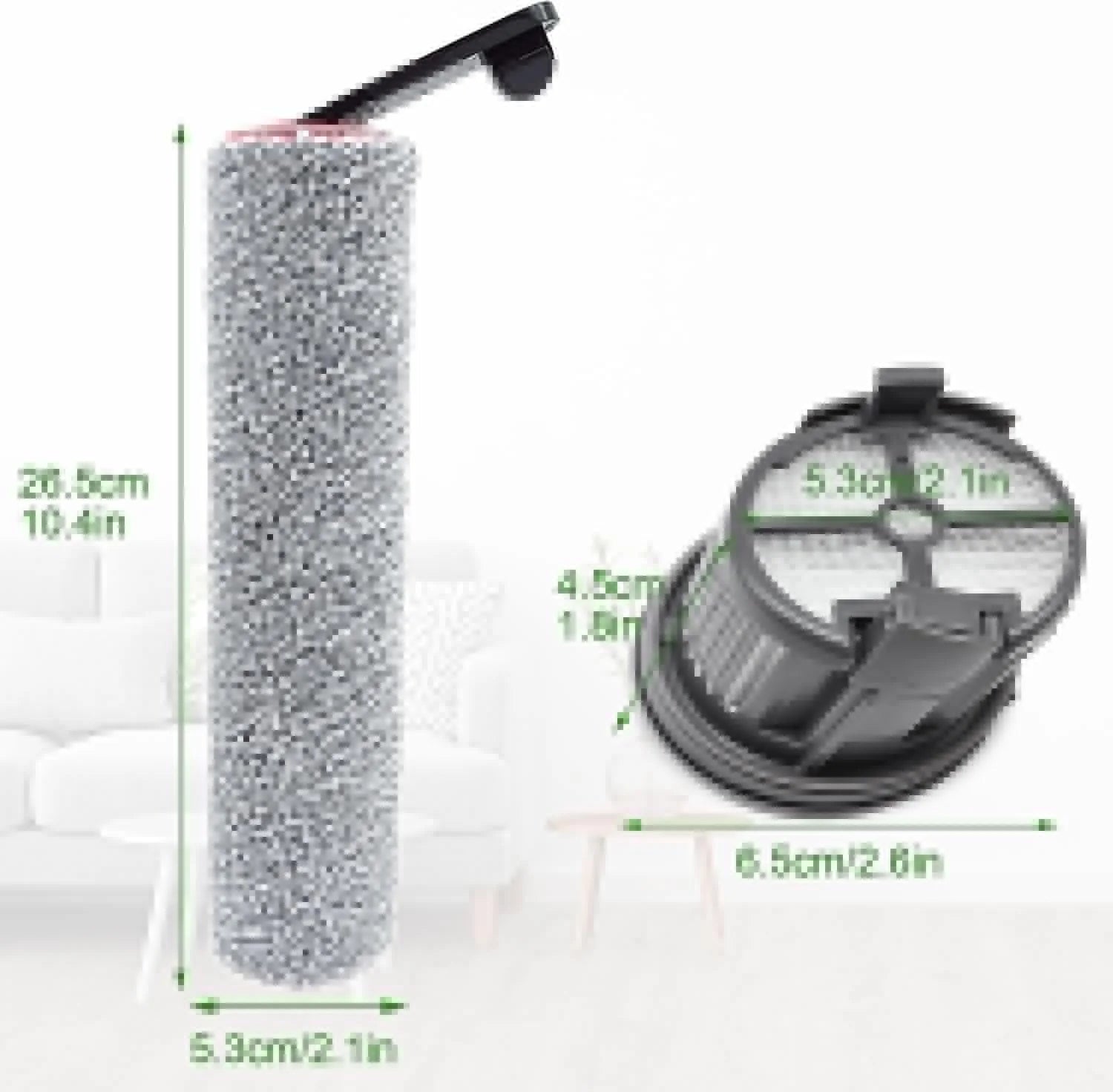 Tidesmit replacement HEPA filter and roller brush for Dreame H14 H20 H30 vacuum series, close-up side view, image 8