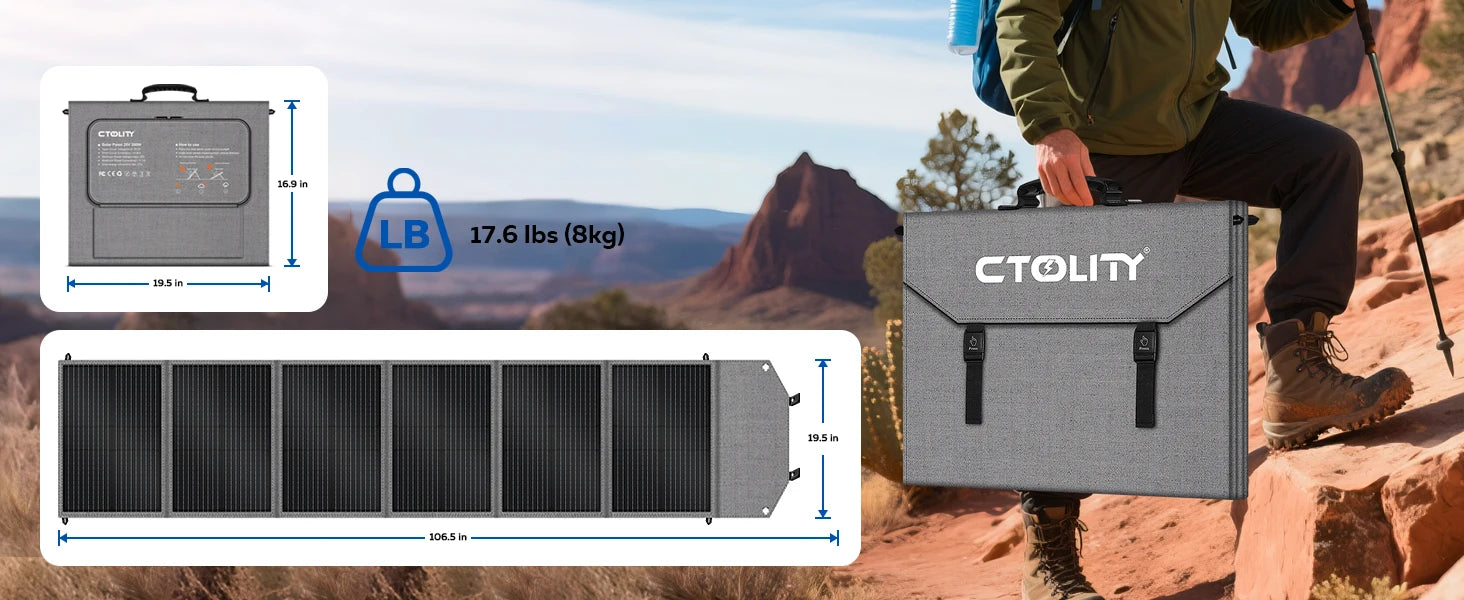 CTOLITY SP200 200W Solar Panel Portable Folding Bag 20.5V Outdoor Power Supply 23% Efficiency USB DC for Powerbank Solar Power