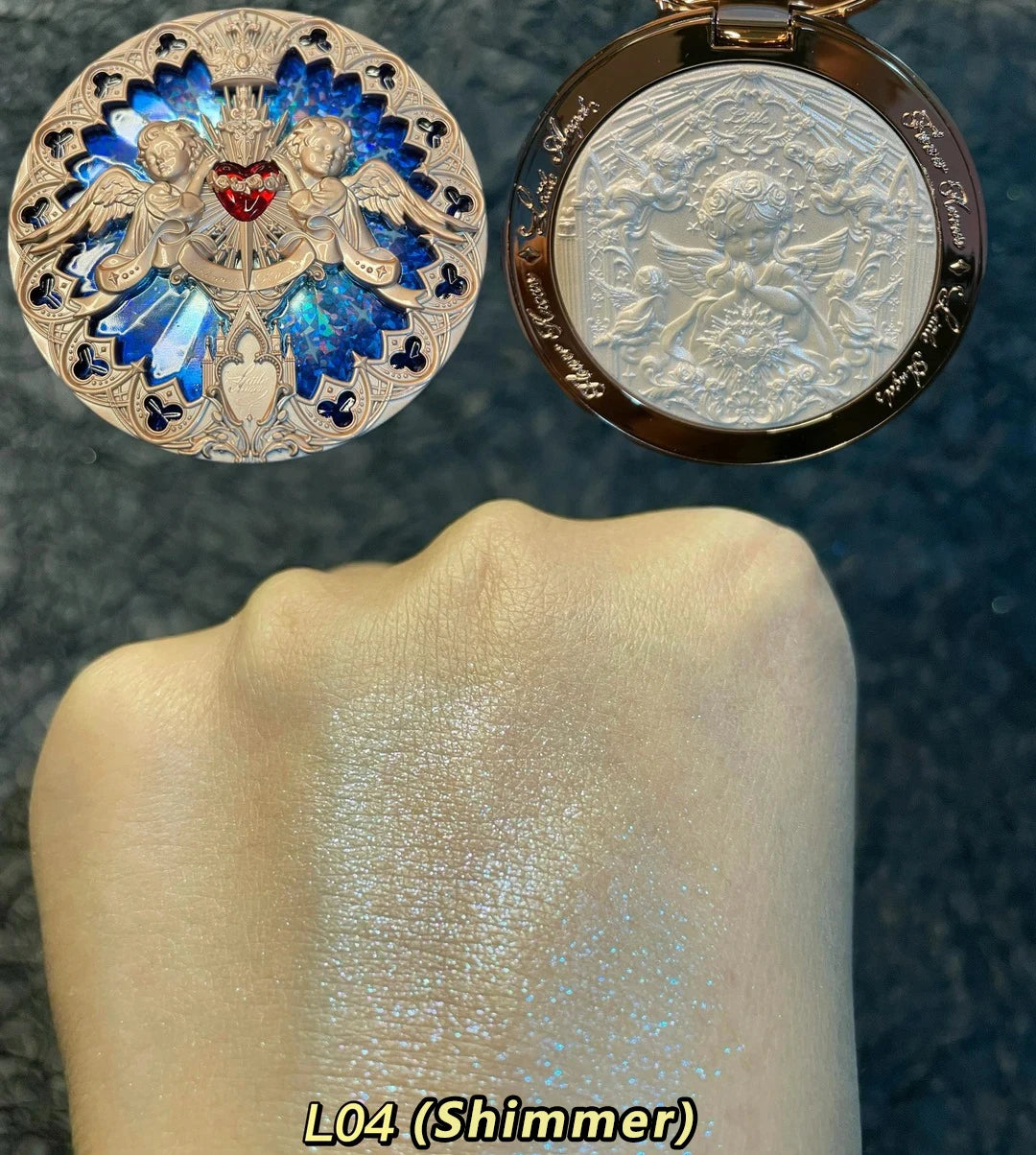 Tidesmit Flower Knows Little Angel embossed highlighter palette shimmer texture close-up for 3D contouring