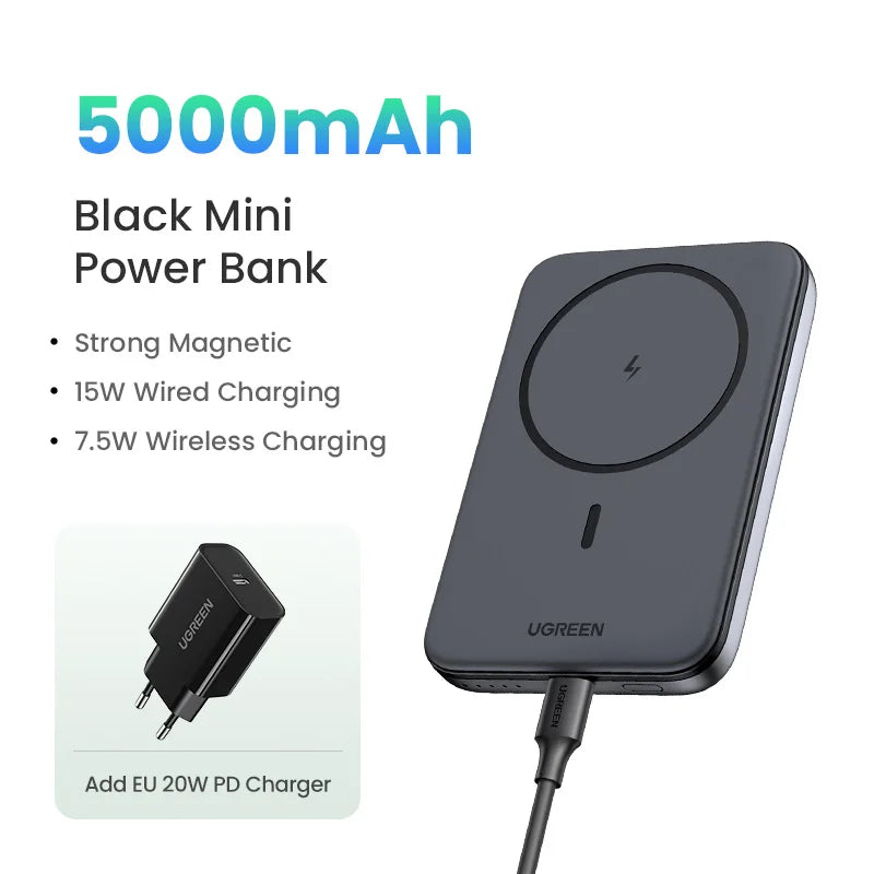 Magnetic Power Bank 10000mAh for MagSafe iPhone - Fast Wireless Charging 5000 Grey Bundle Tidesmit