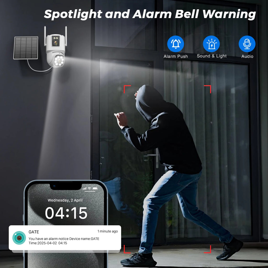 4G Solar Camera  Outdoors Wifi PTZ IP Camera 8MP 4K HD CCTV Camera AOV 24 Hour Recording Human Ai Auto Detect Tracking ICSee APP