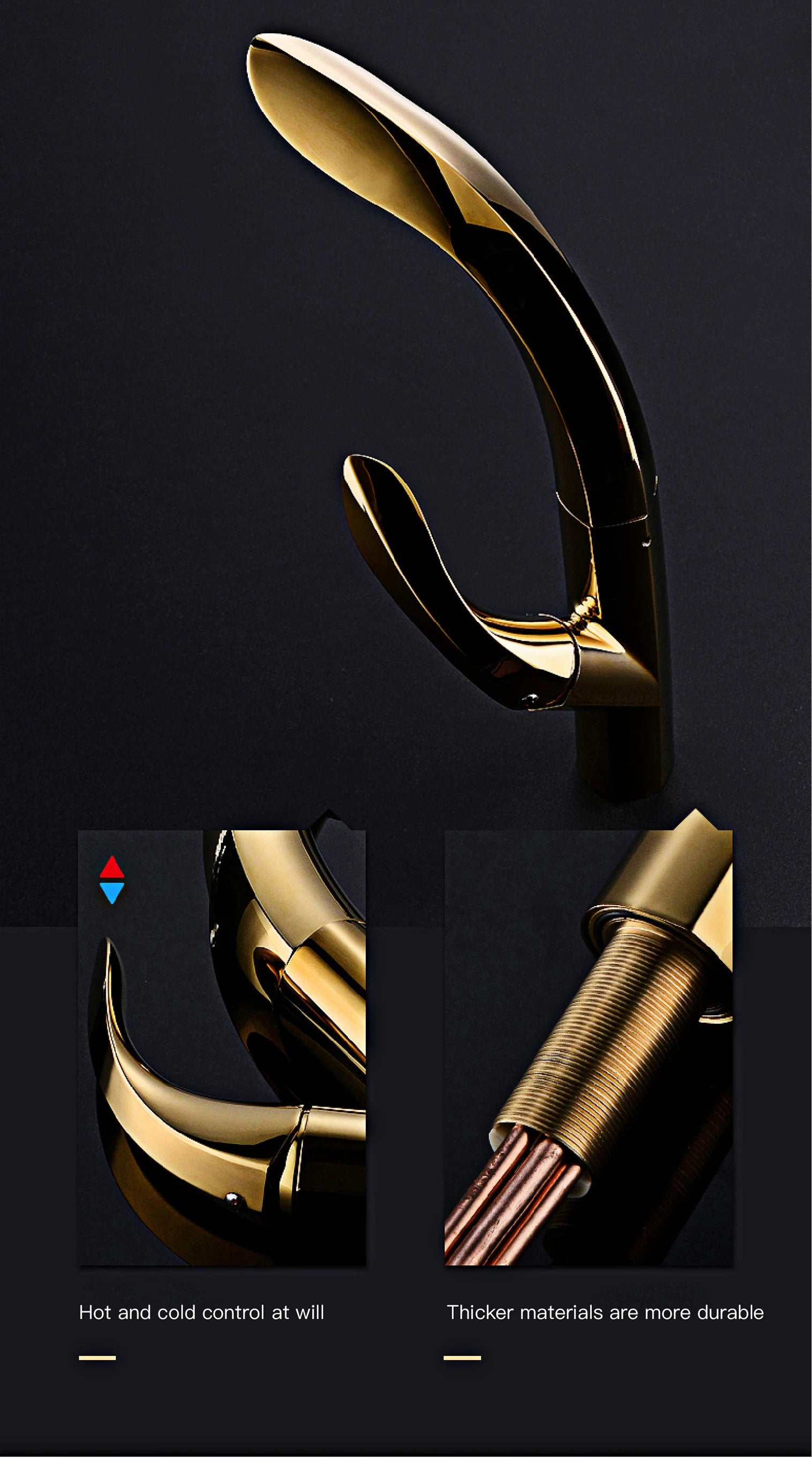 Luxury Brass Gold Touch Switch Kitchen Faucet Pull-Out Design 1 Hole Single Handle Hot and Cold Water Sink 2 Function Mixer