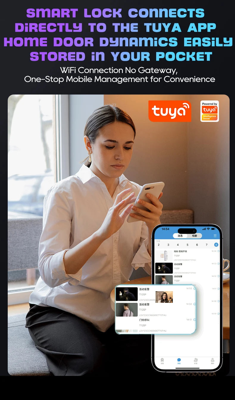 Tuya APP 3D Face Recognition Unlock Digital Door Lock With Camera FIngerprint Password Unlock Keyless Electronic Door Lock