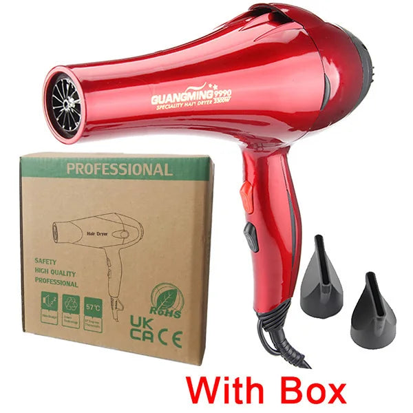 Red 2300W professional salon hair dryer with two concentrator nozzles and retail box, 3m cord, EU plug.