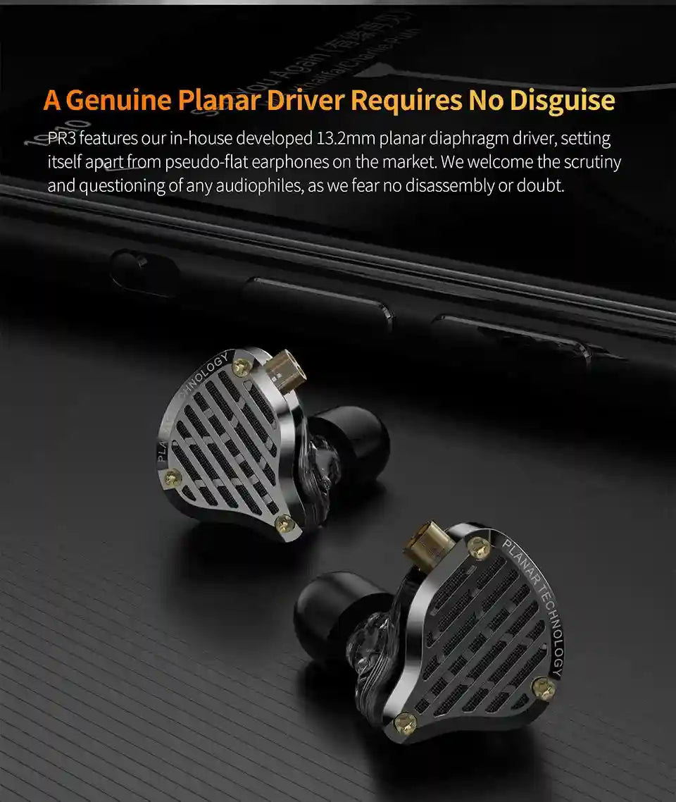 KZ PR3 Planar Magnetic IEMs - High-Fidelity Wired Studio Monitors Tidesmit