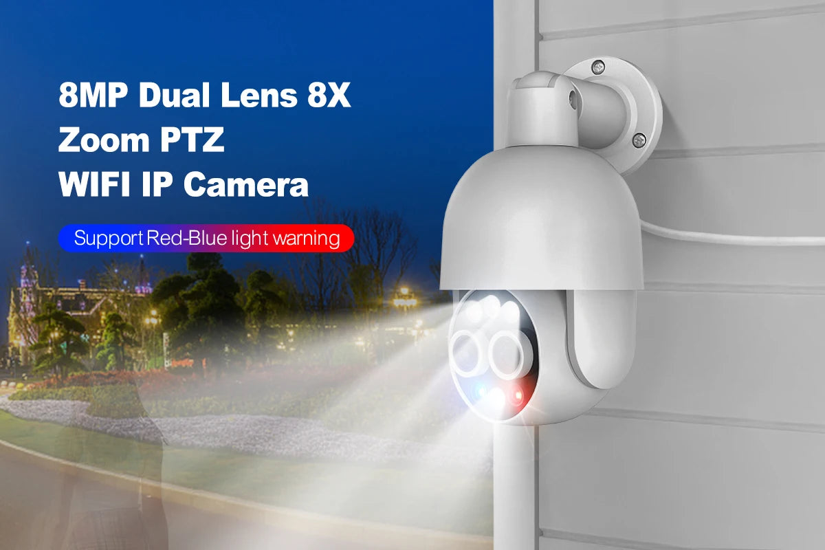 Techage 8MP POE IP Camera Dual Lens HD CCTV Video Smart AI Outdoor Audio Auto Tracking PTZ  Camera Surveillance Security System