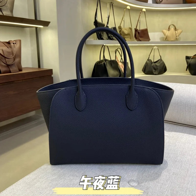 2026 high-quality genuine leather Marlo 12 inch 14 inch saddle leather tote bag, women's shoulder bag, high-end leather texture,