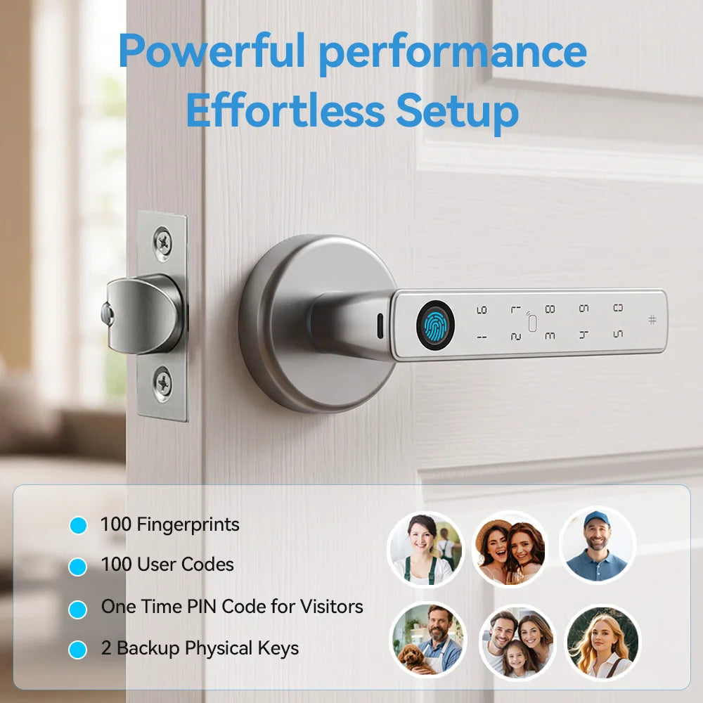 Tuya Bluetooth Smart Door Lock Fingerprint Keyless Entry Smart Life Control Auto Lock One-Time Passcode for Home Office Bedroom