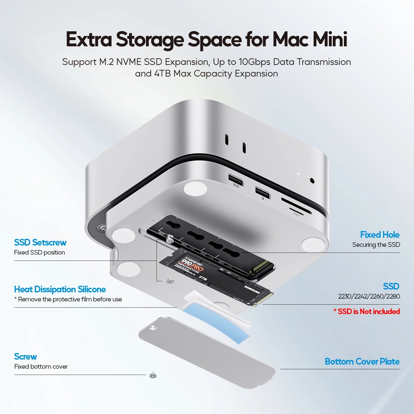 Mac Mini M4 Dock with 4TB SSD Enclosure & 4K HDMI Hub | Tidesmit Tidesmit