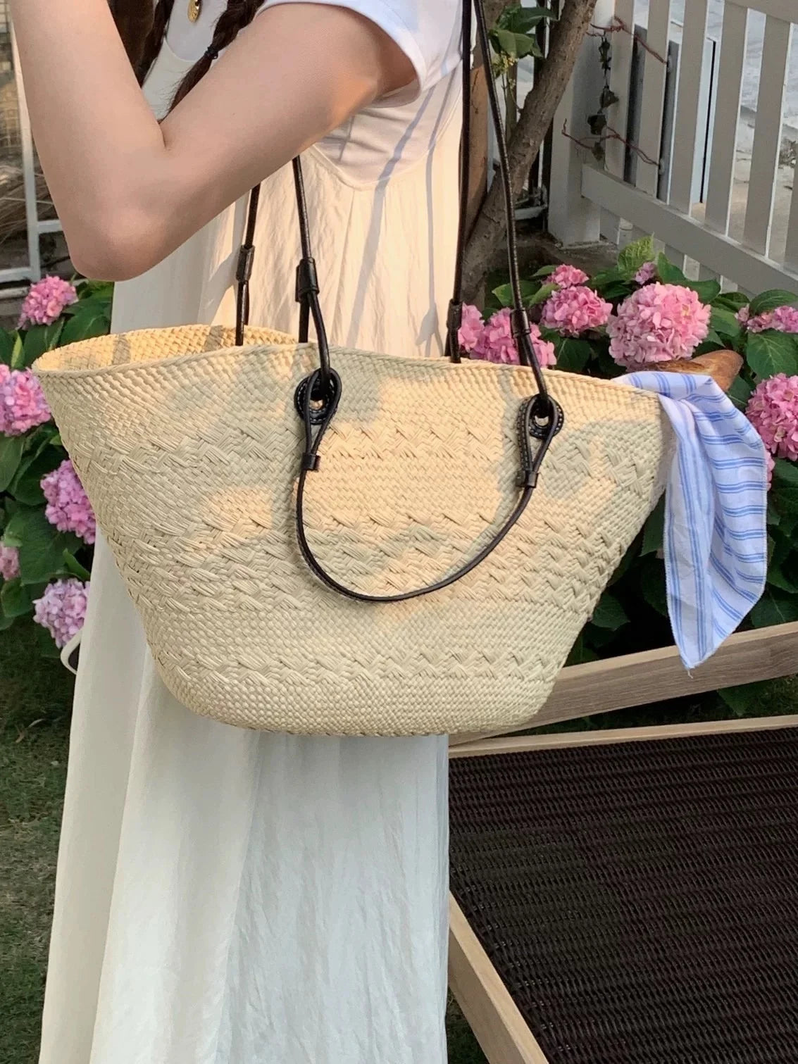2026 New Handmade Raffia Straw Bohemian Woven Crochet Tote Shoulder Bag Women Summer Beach Holiday Brown Palm Leaf Basket