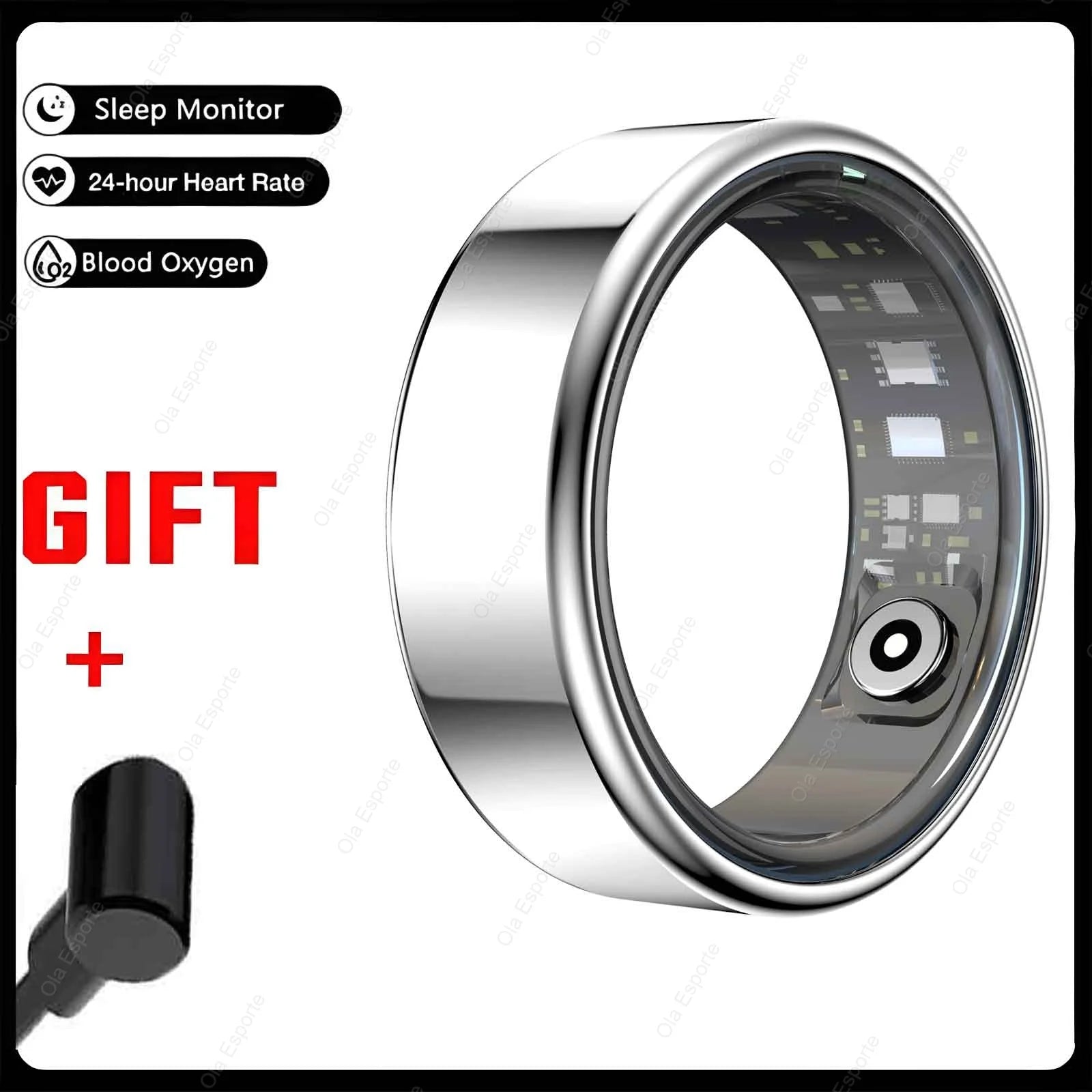 R09 Smart Ring Men Women with Charging Case,Heart Rate Blood Oxygen,Skin Temperature Monitor,5ATM Waterproof For Android iOS