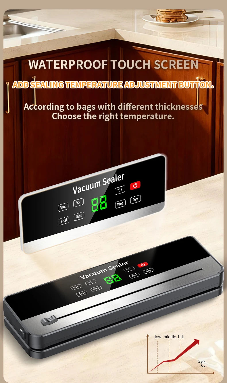 Portable Vacuum Sealer with Strong Suction & USB Wireless Charging | Dry/Wet Food Sealing for Kitchen