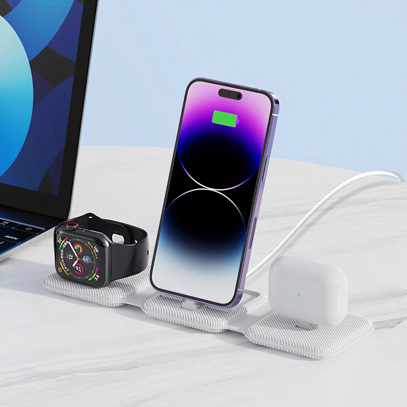 3-in-1 Wireless Charging Station for iPhone, Apple Watch and AirPods White Tidesmit