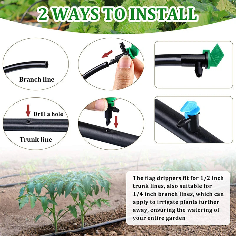 60PCS Drip Emitter Garden Flag Irrigation Dripper in 3 Sizes Trees and Shrubs 1 GPH  2 GPH 4 GPH
