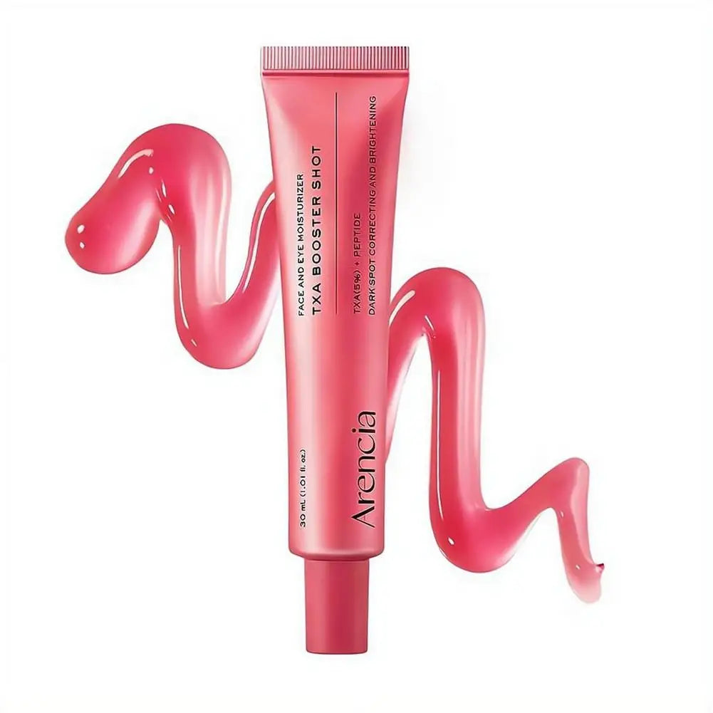 Red Arencia retinal booster shot cream tube with glossy swirls