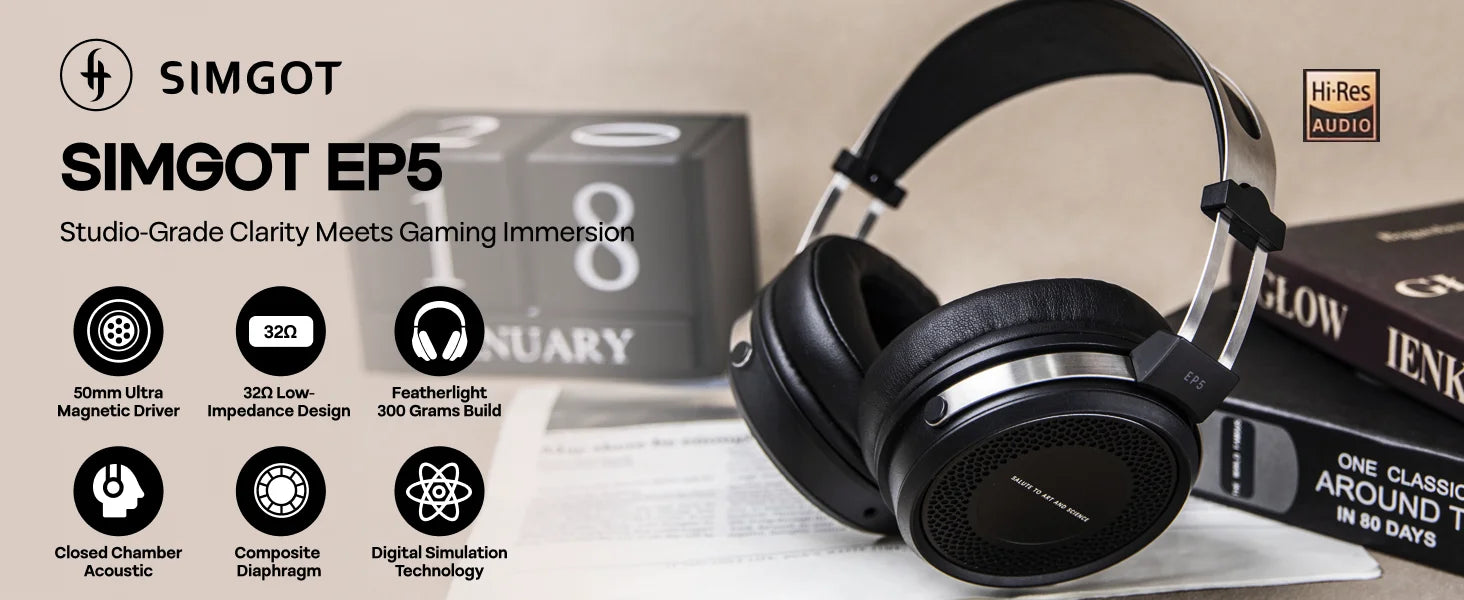 SIMGOT EP5 Wireless Headphones with 50mm Dynamic Driver & Low Latency Audio Tidesmit