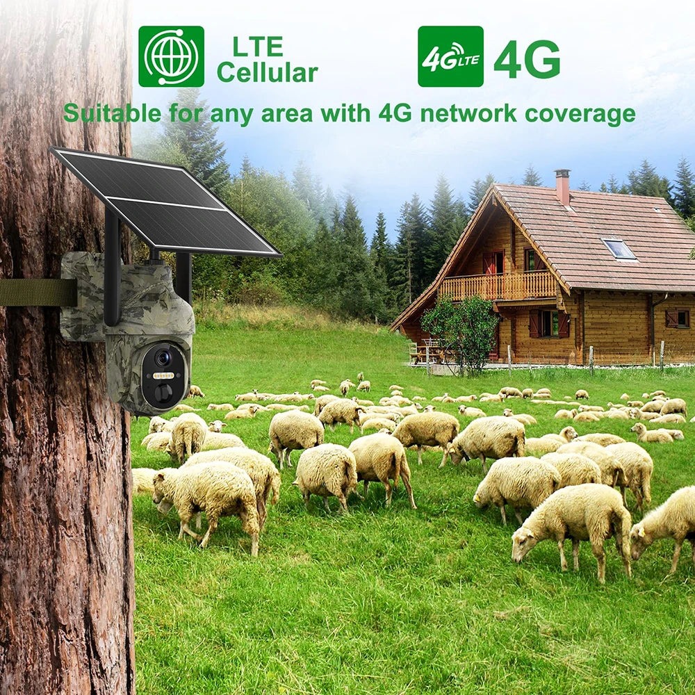 2K 3MP 4G Sim Card LTE Cellular Solar Powered Trail Hunting Wildlife Motion Activated Security Camera Outdoor Color Night Vision
