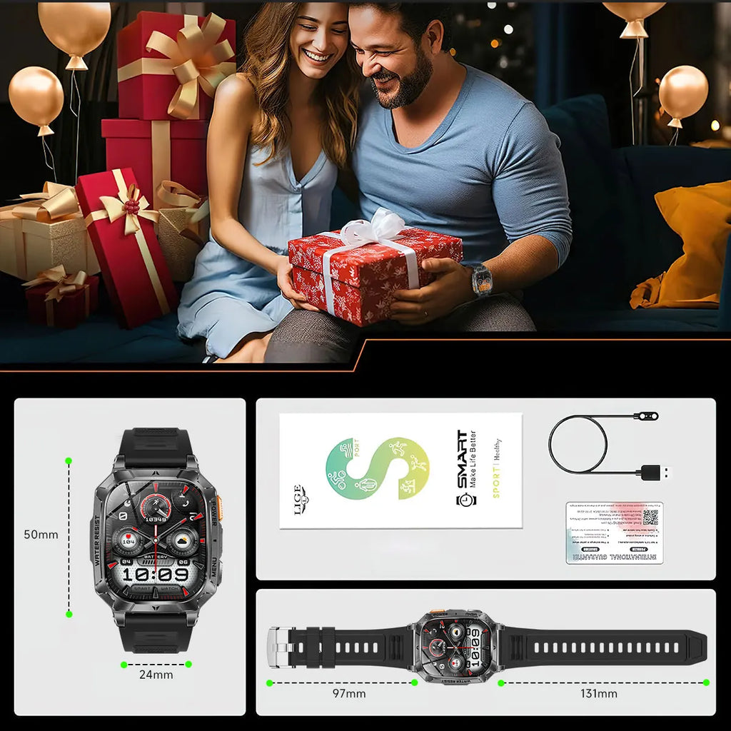 2026 New 1400mAh Big Battery Smart Watch Men Outdoor GPS Flashlight 10ATM Waterproof Bluetooth Call AMOLED HD Sports Smartwatch