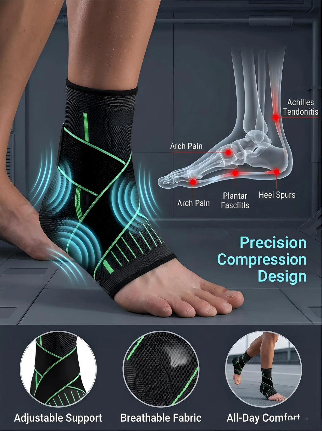 VBOSI Ankle Brace Compression Support Sleeve with Adjustable Strap for Men Women, Breathable Knitted Ankle Support for Sprain, S