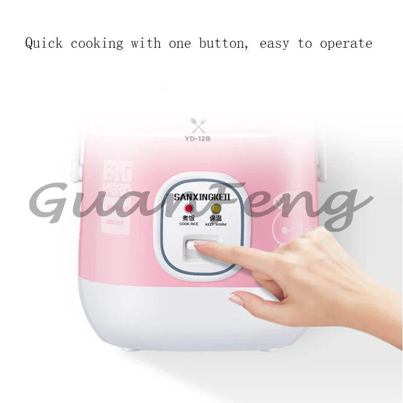 White and pink mini rice cooker with touch control panel and finger press