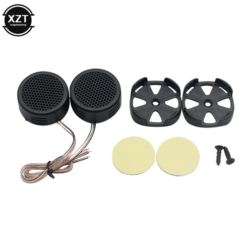 Pair mini dome tweeters with black grills, wiring, beige mounting covers, screws and brackets