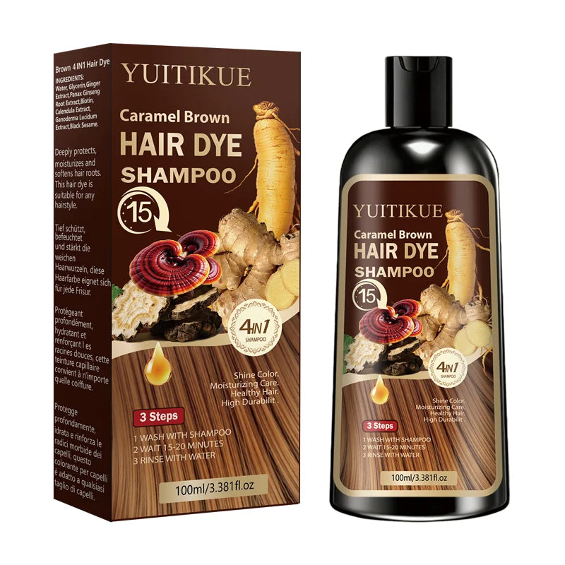 YUITIKUE Caramel Brown Hair Dye Shampoo - 4in1 Moisturizing Hair Color Shampoo Long-Lasting Hair Dye for All Hair Types
