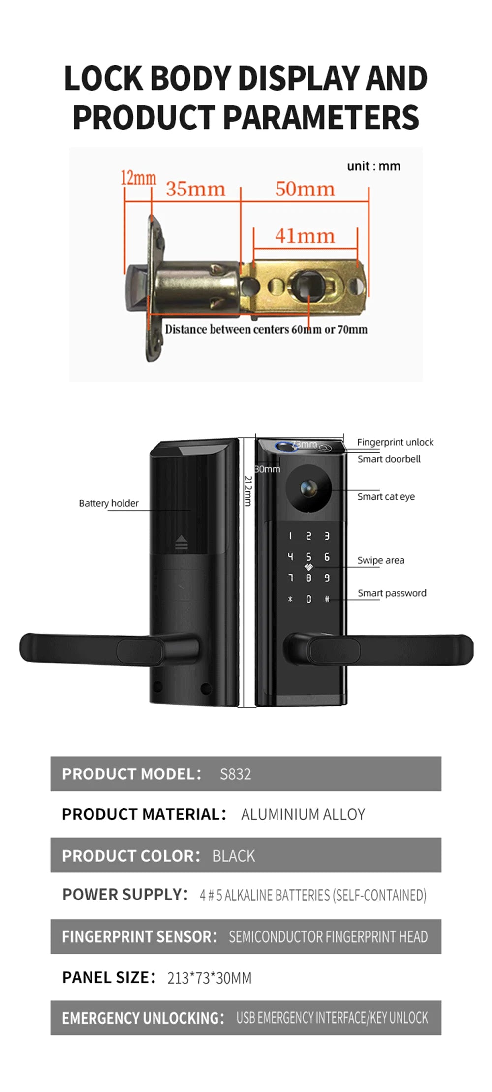 KUAX Tuya WiFi Fingerprint Key password Video electronic Cat Eye Smart lock With Camera Remote control Security Digital for home