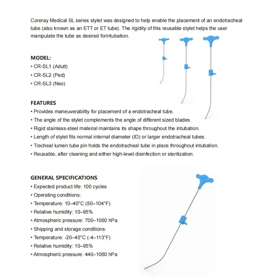 Accessories for Video Laryngoscope Stainless Steel Blades, Laryngeal Mask Airway, guide wire, and Screen