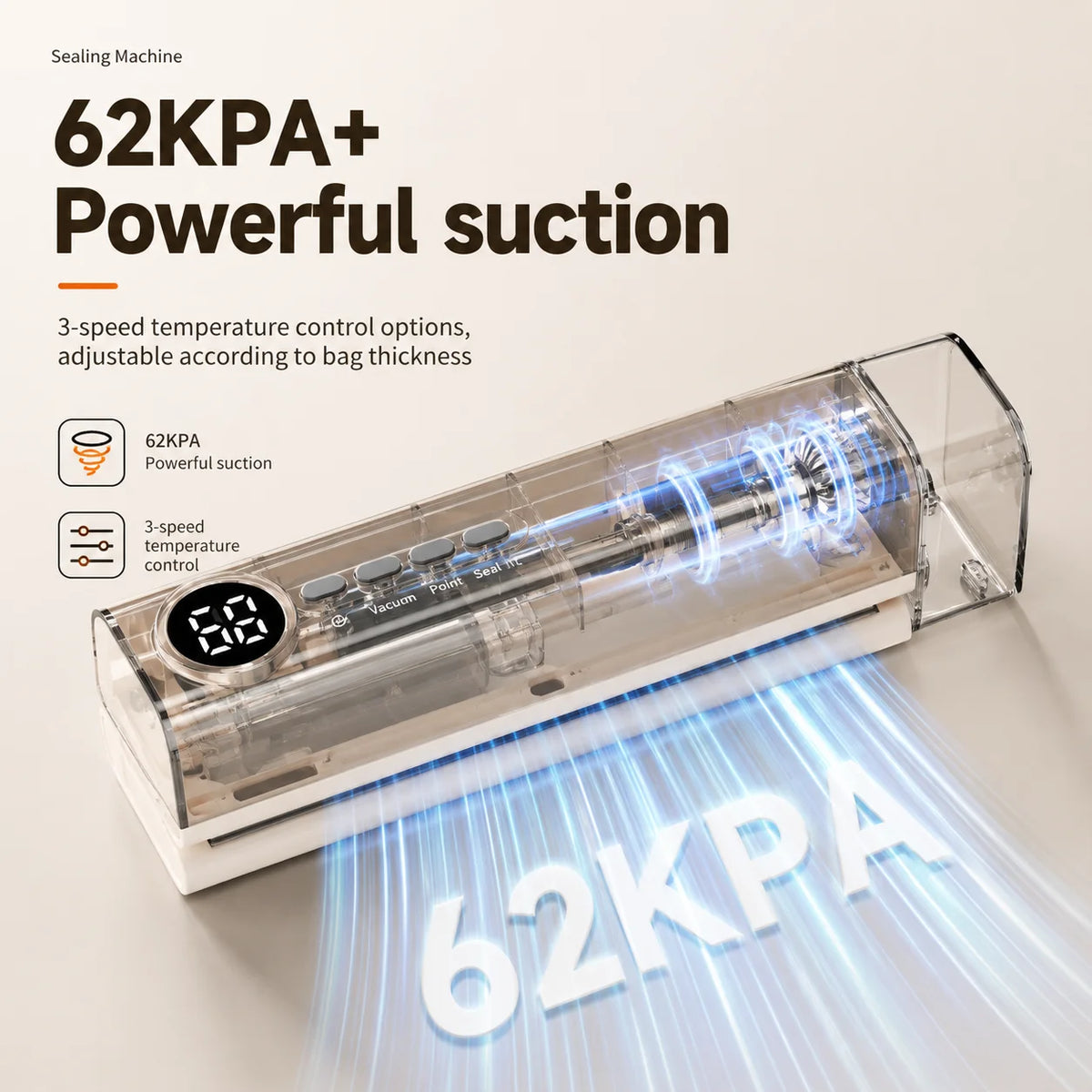 Cordless Rechargeable Vacuum Sealer Machine-90W Strong Suction ≥-62kPa, Fully Automatic Food Sealer for Dry/Moist Food