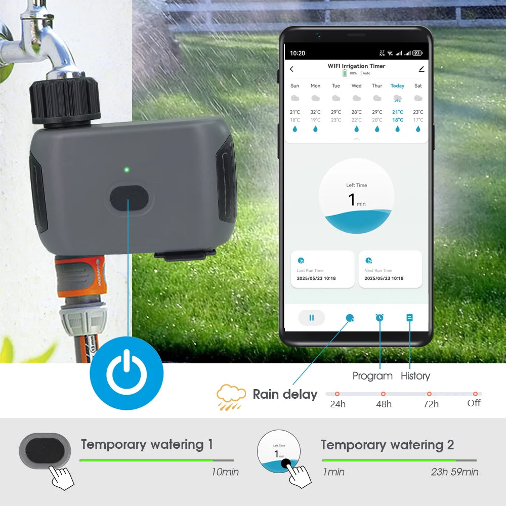 Tuya Smart Wifi Irrigation Timer Sprayer Watering Kit for Garden Lawn Plants Timing Misting Cooling System Quick Connect Fogging