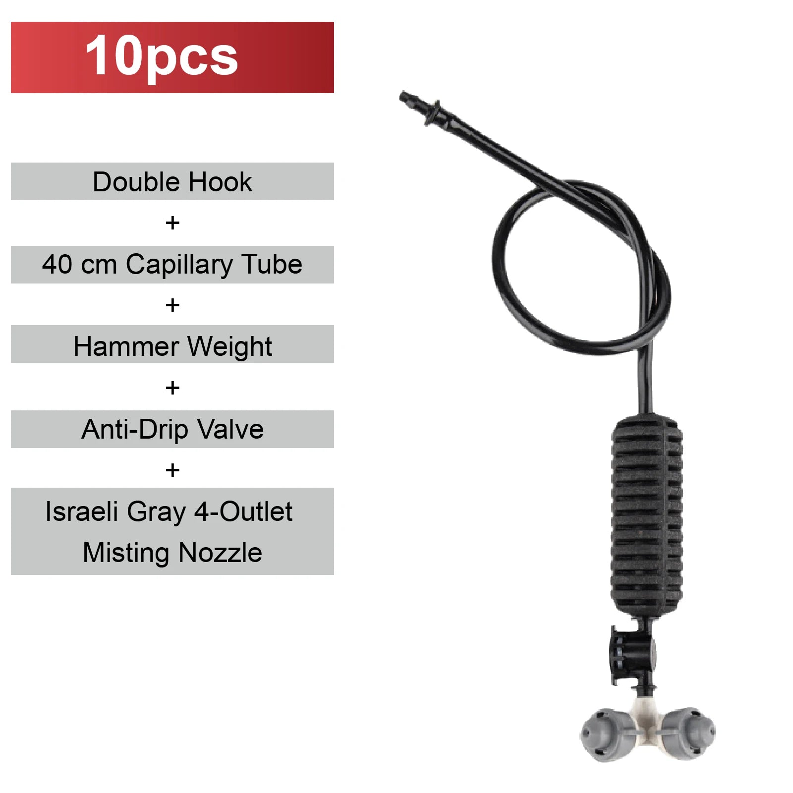 Black Israeli-style 4-outlet mist micro sprinkler nozzle kit with capillary tube and grey fittings