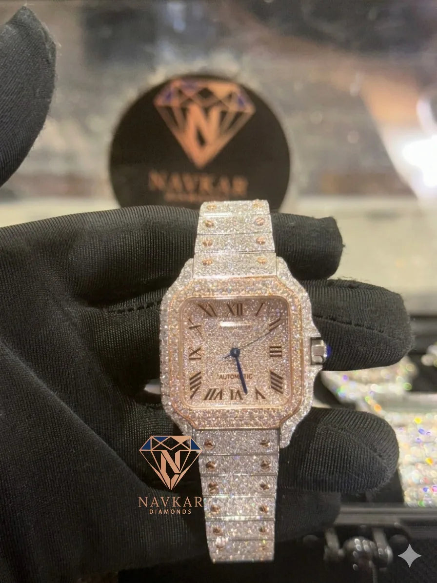 Navkar Automatic Diamond Watch Silver Design Rectangle Case 38mm Sapphire Watch Luminous Hands Unisex Luxury Watch