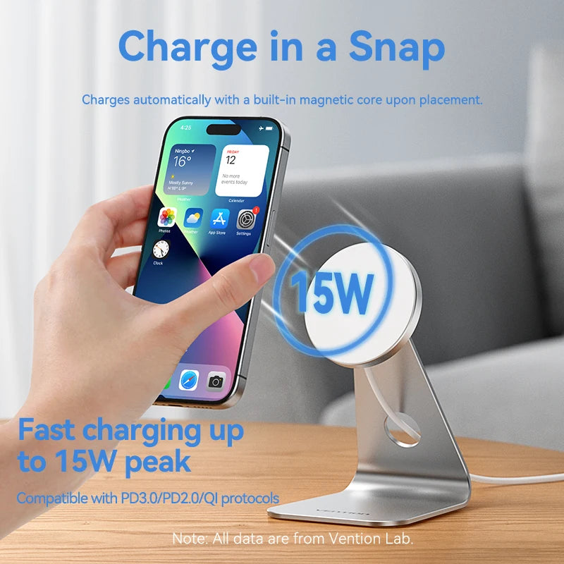 Vention Desktop 15W Magnetic Phone Wireless Charger with 1M Cable For Magsafe iPhone 15 14 13 12 Fast Charging Station Dock