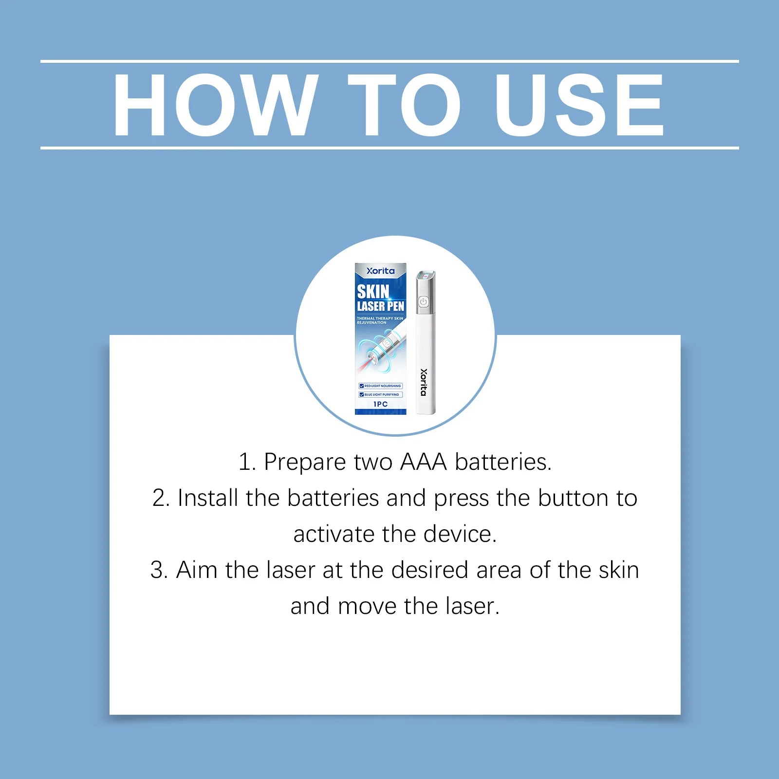 Instructions for Xorita laser plasma pen for skin tag, freckle, and mole removal with white handheld device.