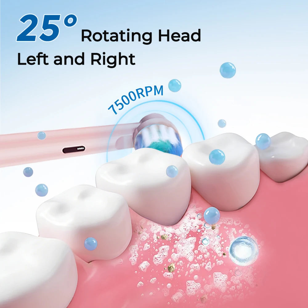 Children's Electric Toothbrush with 4 Replacement Heads Cartoon Kids Electric Toothbrush 5 Cleaning Modes Round Head Rotating