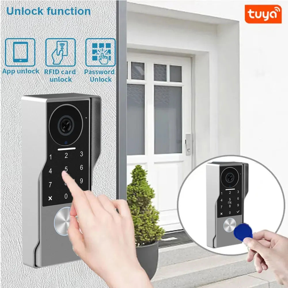 Password 4in1 Unlock HD Wifi Doorbell Video Intercom System For Home Doorphone Tuya Smart 1080P Touch Monitor Security Protect