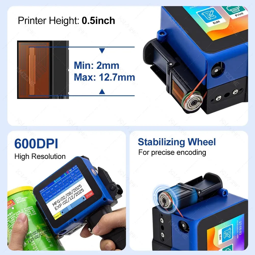12.7mm Portable Mini Handheld Inkjet Printer for QR Barcode Batch Date Number Logo Expiry Date Coding Machine 28 Languages