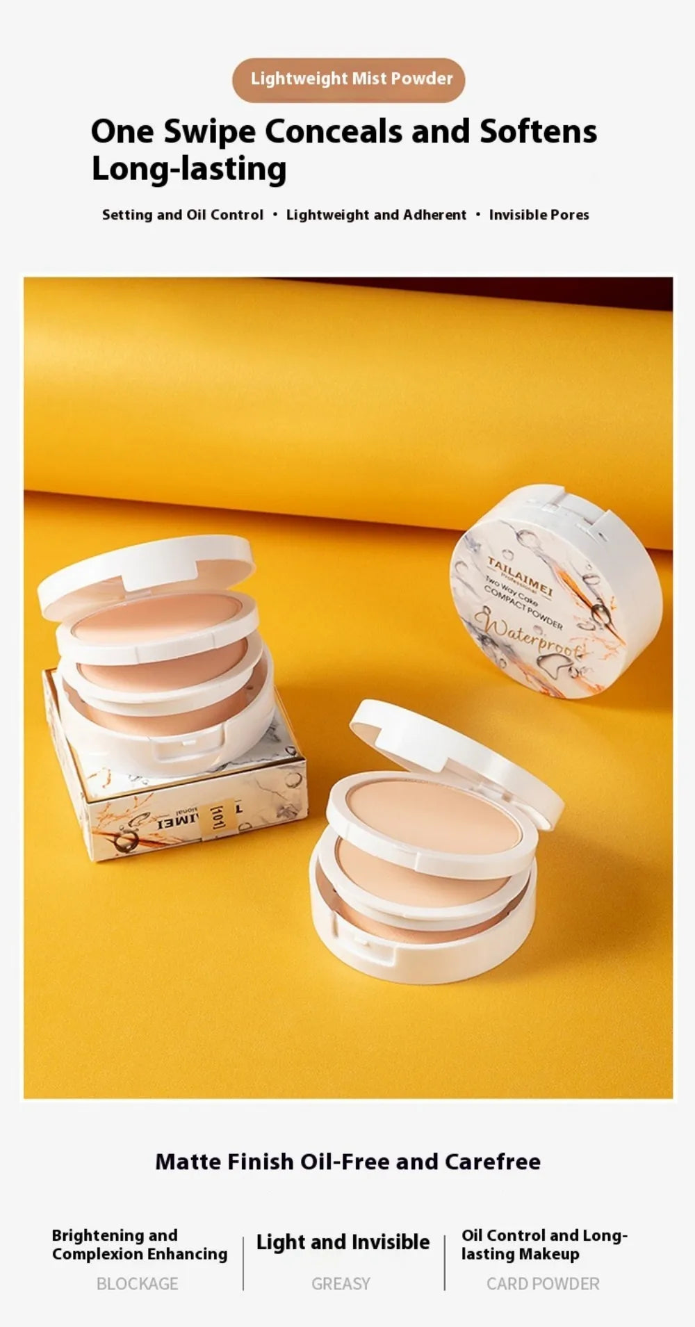 Tidesmit TLM two-way cake compact powder texture close-up showing matte finish and oil control face makeup