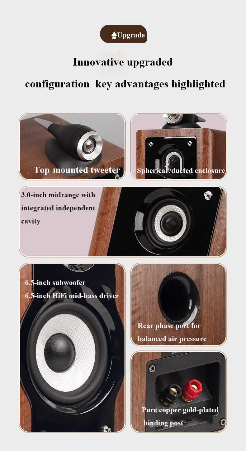 HiFi Bookshelf Passive Speakers 6.5-inch Three-way Frequency Division 130W Output Power Household Speakers 3-inch Midrange Unit